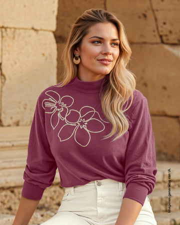 Sudadera manga 3/4 con detalles bordados#color_c32-malva