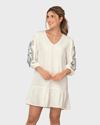 Vestido corto con estampado en mangas#color_018-marfil