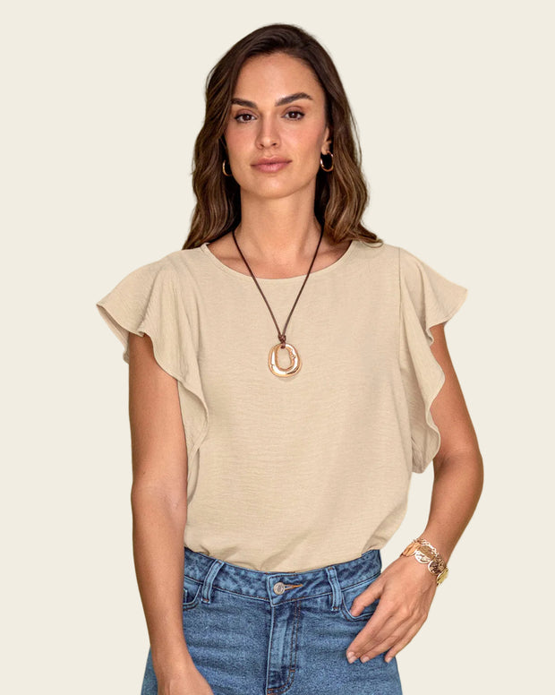 Blusa con boleros en mangas en tela craquelada