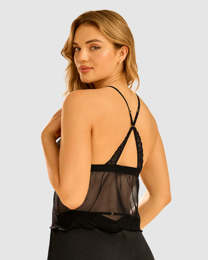 Camiseta de tiritas con copas en mesh y SmartLace® Leonisa by Serez#color_700-negro