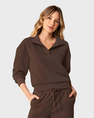 Sudadera tipo polo de silueta amplia#color_c23-cafe-chocolate