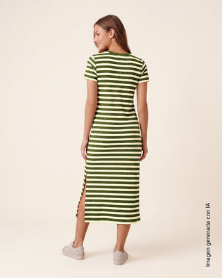 Vestido midi manga corta#color_903-raya-oliva
