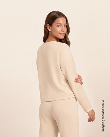 Sudadera manga larga amplia con textura#color_c76-arena-claro