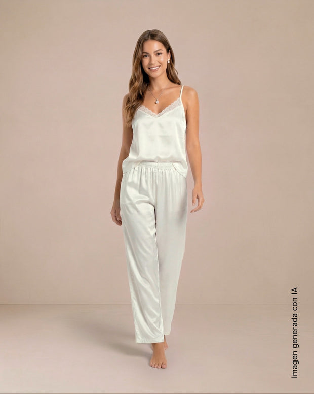 Pantalón satinado largo con cintura elástica
