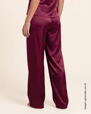 Pantalón satinado largo con cintura elástica#color_194-vino