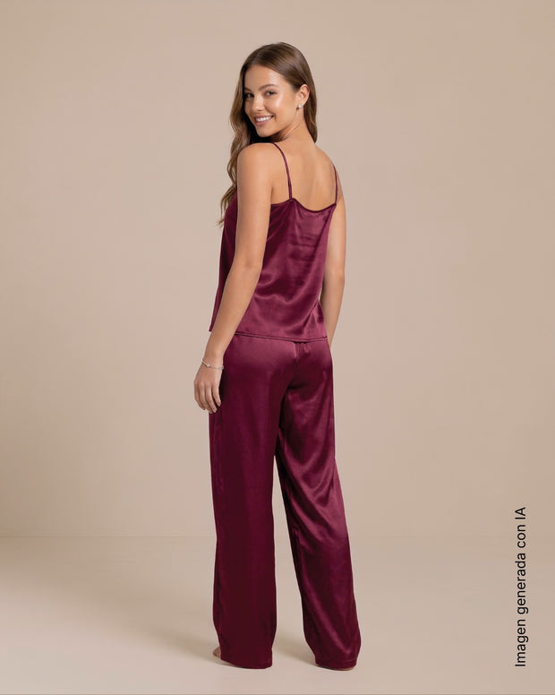 Pantalón satinado largo con cintura elástica