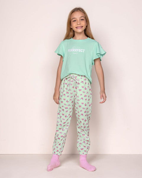 Camiseta de pijama manga corta con boleros y estampado localizado#color_667-verde