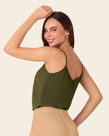 Blusa tiritas con escote en espalda#color_c46-verde-militar