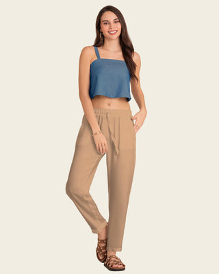 Pantalón exterior con resorte en cintura#color_c54-arena