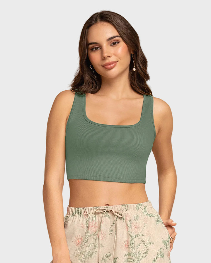 Camiseta manga sisa crop top en tejido acanalado