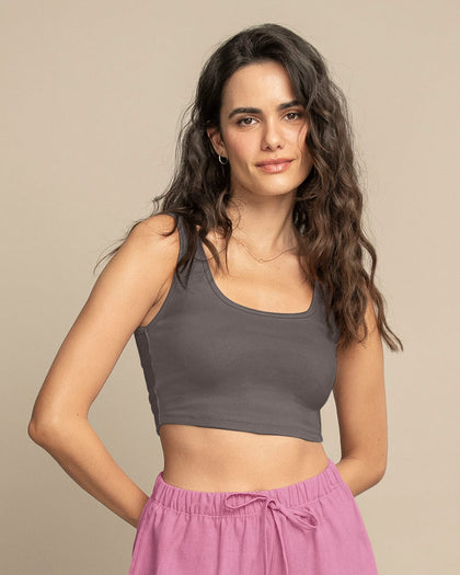 Camiseta manga sisa crop top en tejido acanalado#color_706-gris