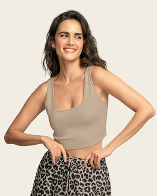 Camiseta manga sisa crop top en tejido acanalado#color_849-beige