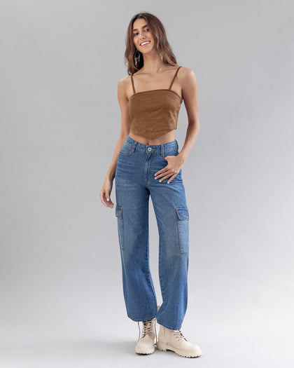 Jean bota ancha con bolsillos estilo cargo#color_052-azul-medio