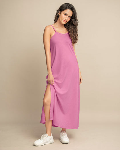Vestido largo de tiritas con aberturas laterales#color_317-rosado