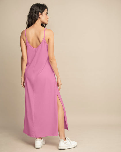 Vestido largo de tiritas con aberturas laterales#color_317-rosado