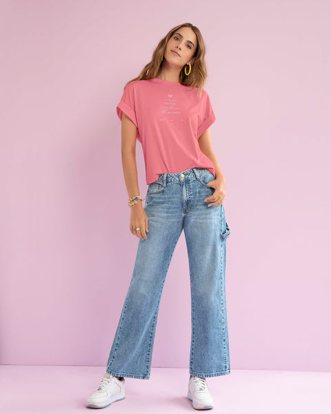 Camiseta manga corta con cuello redondo y estampado localizado en frente#color_099-rosado-estampado