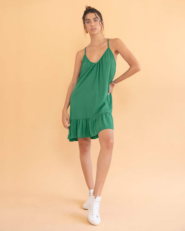 Vestido corto tiritas con escote en U#color_249-verde
