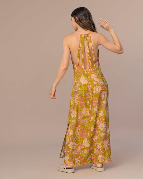 Vestido largo estampado con espalda descubierta#color_145-estampado