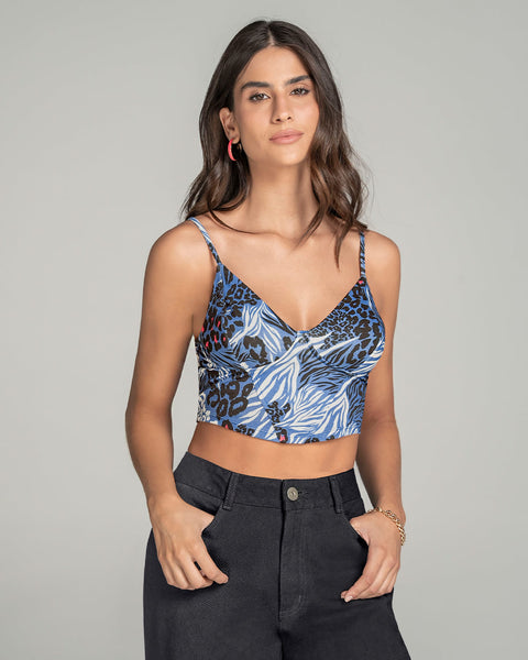 Blusa crop top tipo corset con cargaderas ajustables#color_145-estampado