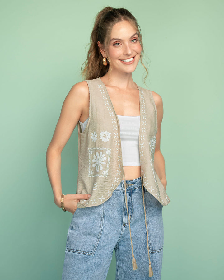Chaleco manga sisa con tira para anudar