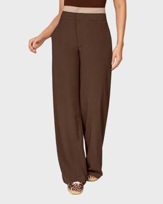 Pantalón exterior de bota recta y doble pretina#color_c23-cafe-chocolate