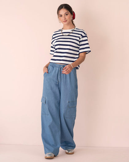 Camiseta manga corta silueta amplia#color_903-rayas-azules