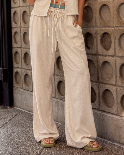 Pantalón bota recta en tela tipo lino grueso#color_084-arena
