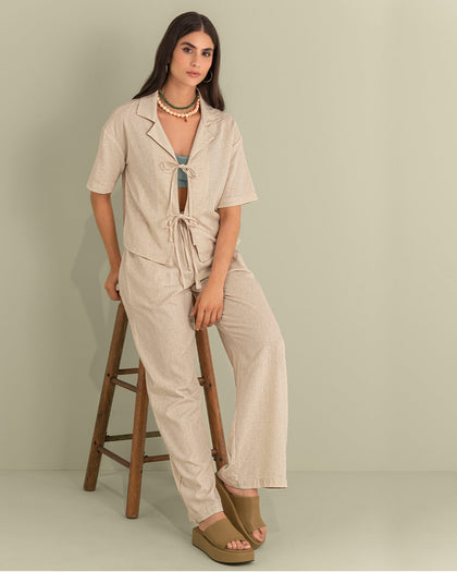 Pantalón bota recta en tela tipo lino grueso#color_084-arena