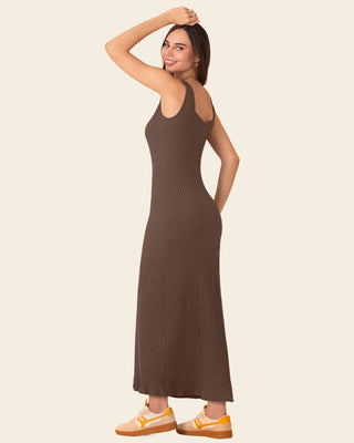 Vestido manga sisa doble escote#color_c23-cafe-chocolate