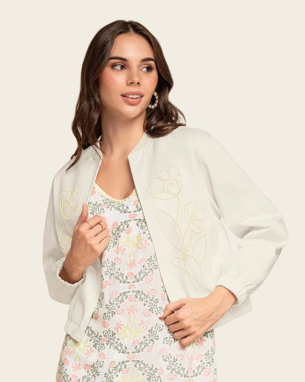 Chaqueta abierta manga larga con bordado