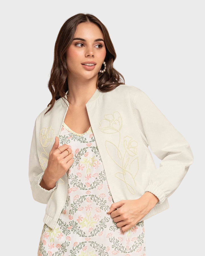 Chaqueta abierta manga larga con bordado