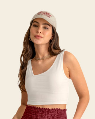 Crop top acanalado con escote asimétrico#color_018-marfil