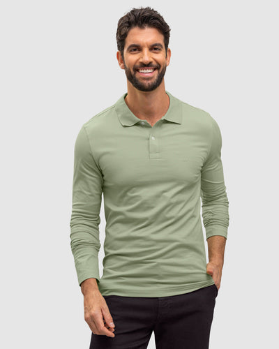 Camiseta tipo polo manga larga con bordado en frente#color_172-verde-claro