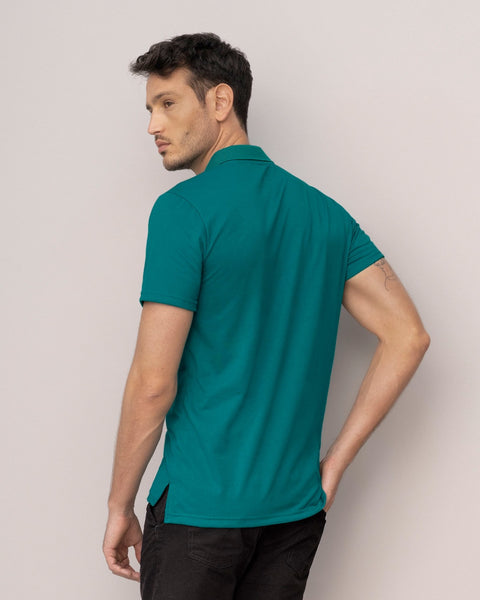 Camiseta tipo polo con perilla funcional con puños y cuello tejido#color_063-verde-azul