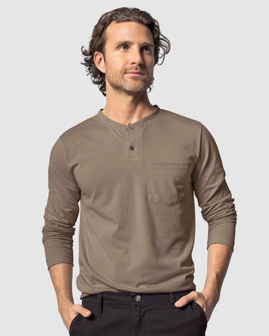 Camiseta manga larga con cuello redondo y perilla funcional#color_891-taupe
