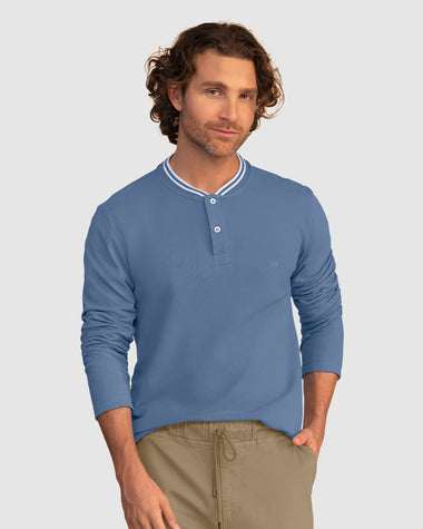 Camiseta manga larga con perilla funcional y logo en frente#color_408-azul-medio
