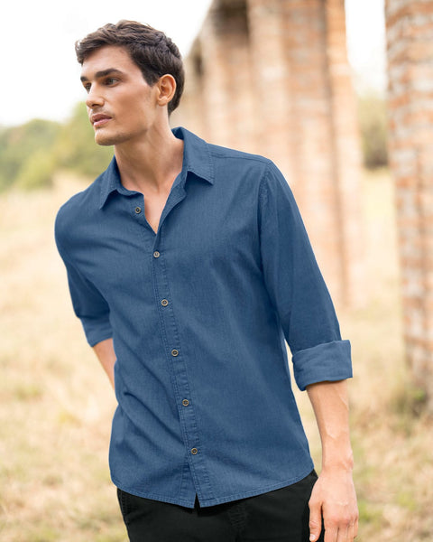 Camisa manga larga con botones funcionales#color_457-azul-denim