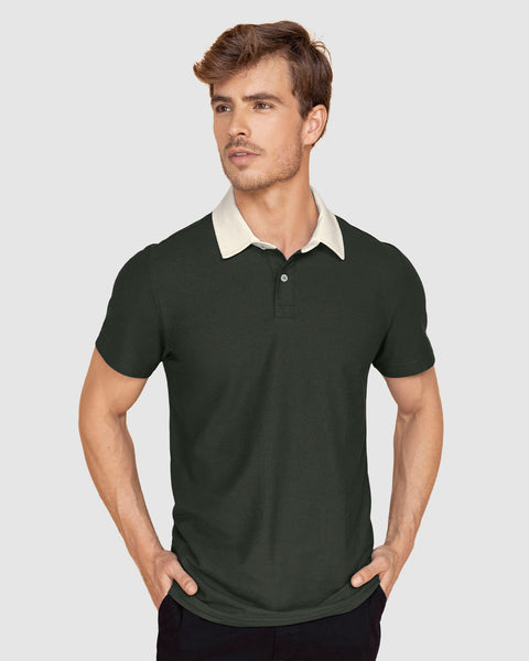 Camiseta tipo polo cuello en contraste#color_a91-verde-militar