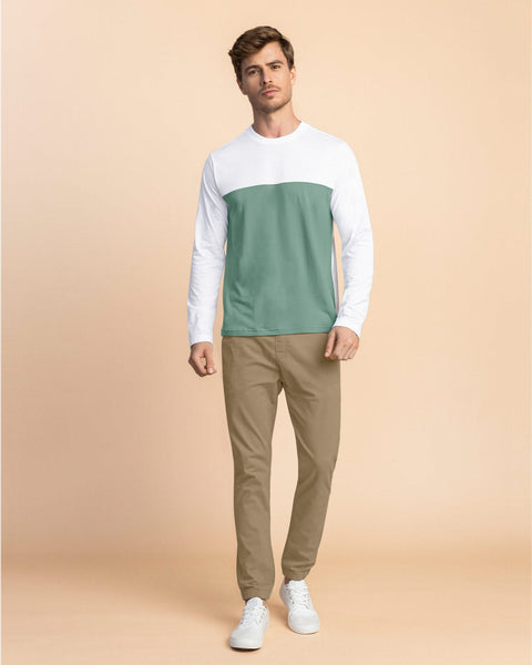 Camiseta manga larga bloque de color para hombre#color_601-verde-blanco