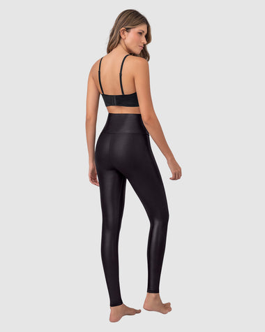 Legging con cierre de compresión en abdomen en imitación cuero#color_700-negro