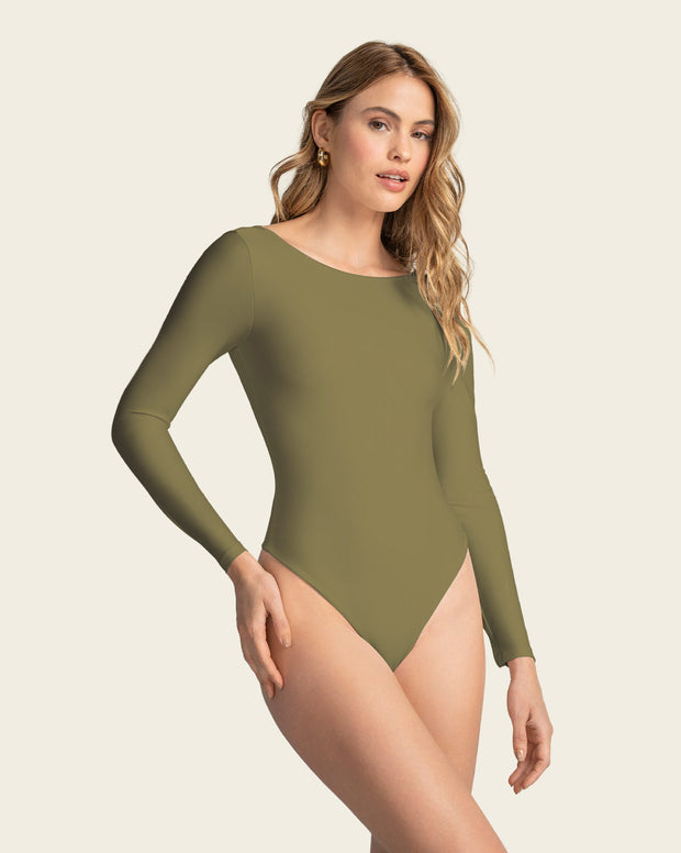 Body manga larga con compresión moderada