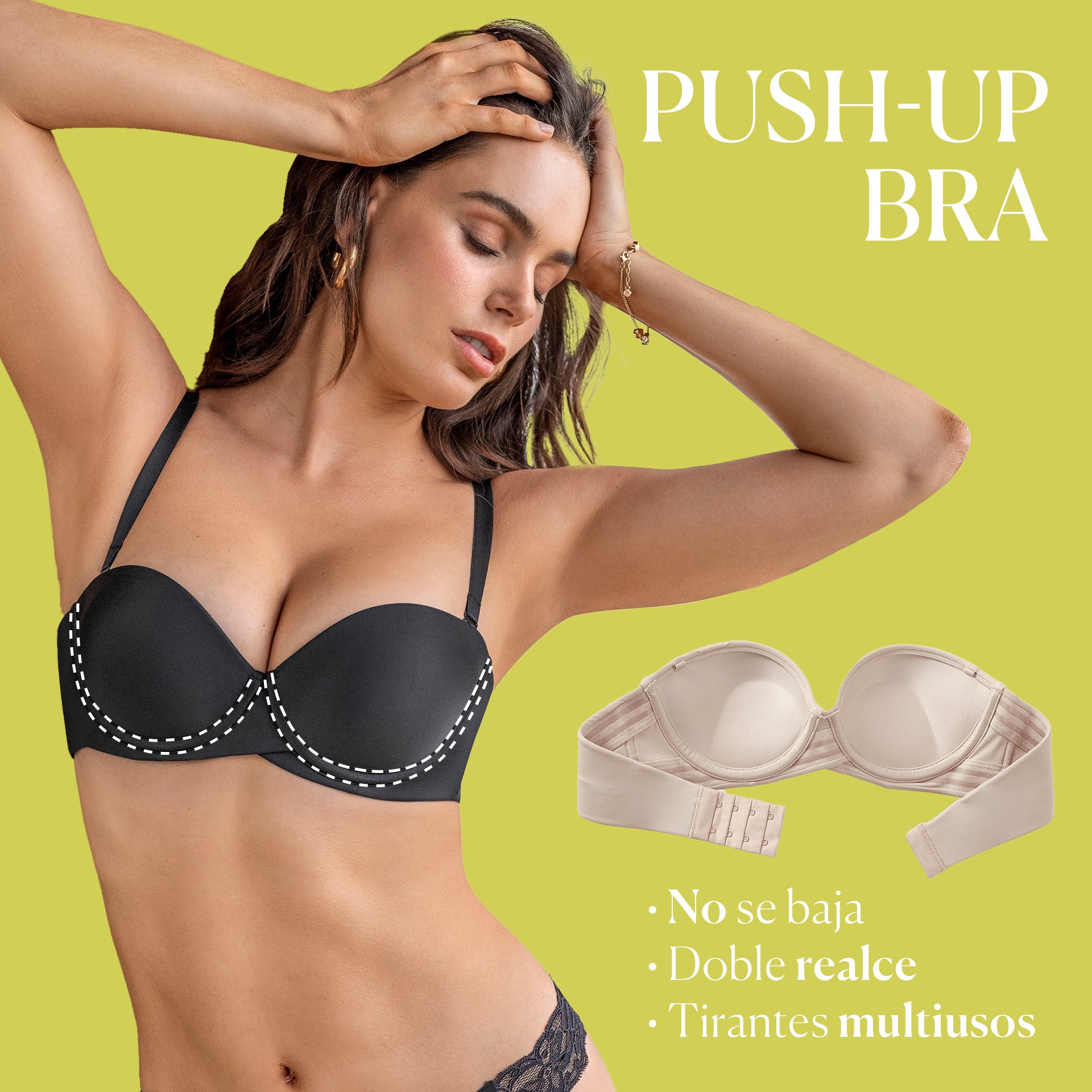 Mujer modelando bra negro de Leonisa