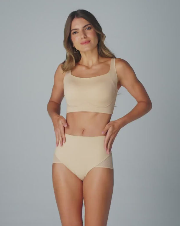 Panty hípster de compresión fuerte de abdomen y glúteos en tul
