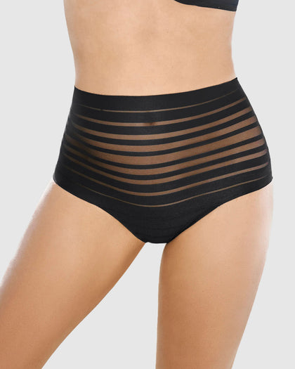Panty alto de compresión suave con encanje en bandas#color_700-negro