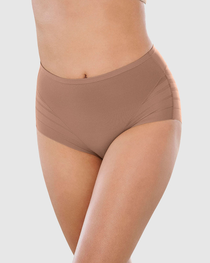 Panty faja clásico con control suave de abdomen y bandas de tul#color_857-cafe-medio