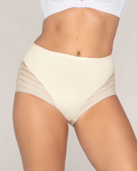 Panty faja clásico con compresión moderada de abdomen y bandas en tul#color_898-marfil