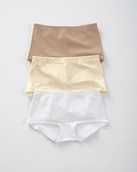 Paquete x 3 cómodos panties estilo bóxers en algodón elástico#color_984-blanco-cafe-claro-marfil