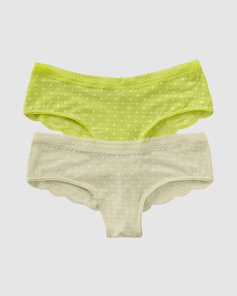 Paquete x 2 panties cacheteros en encaje y tul#color_s39-estampado-amarillo-verdoso