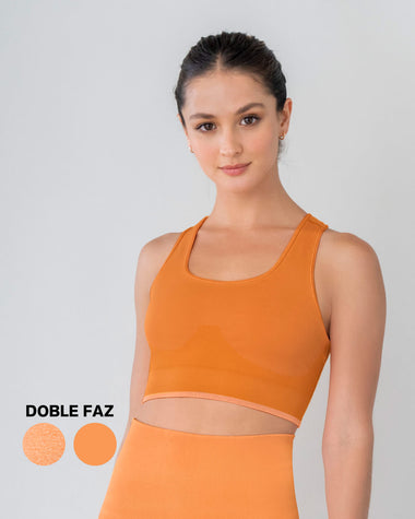 Top sin costuras doble faz con soporte alto de busto#color_203-naranja