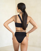 Bikini asimétrico con panty de tiro alto de compresión suave de abdomen